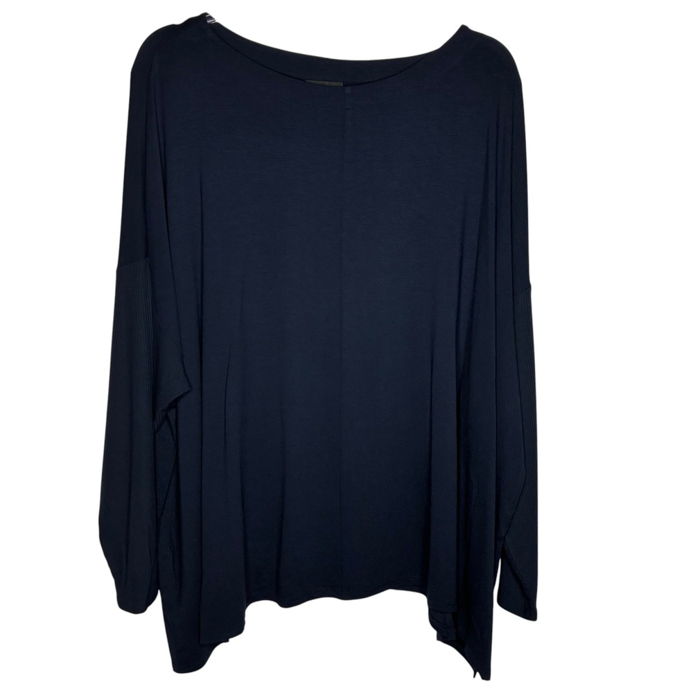 J Jill Women Size 2X Wearever Tunic Top Navy Blue Ribbed Mixed Media Boat Neck